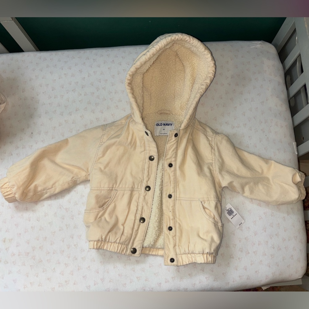 NWT toddler girl Old Navy cream corduroy Sherpa lined jacket 3T